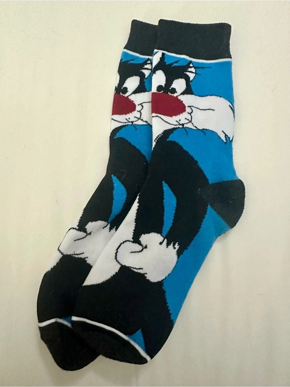 Looney Tunes Cartoon Animal Print Socks Blue & Black Like New